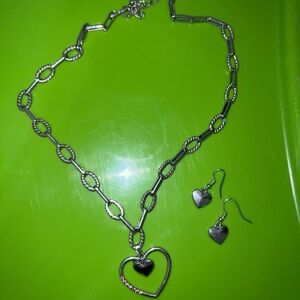 Silver Heart Necklace and Earring Set